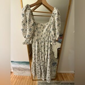 Floral Smocked Maxi Dress - Blue and White